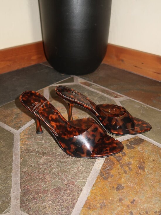Jeffrey Campbell Shoes - Jeffrey Campbell Agent Tortoise Vinyl Peep Toe Slide Sandals